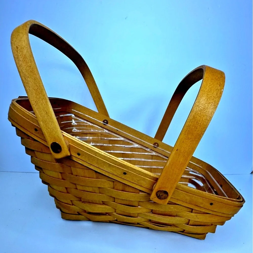 Vtg Longaberger Basket Medium Vegetable Handles 1990 Handwoven Signed Insert